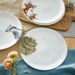 Wrendale Designs Set of 4 Coupe Plates, 27cm - Badger, Hedgehog, Fox & Owl - Premium Tableware -HARTS OF STUR Sales WNB4077 XB Wrendale Designs Coupe Plate Set Of 4 27cm 4