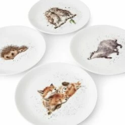 Wrendale Designs Set of 4 Coupe Plates, 21cm - Badger, Hedgehog, Fox & Owl | Premium Tableware -HARTS OF STUR Sales WNB5658 XB Wrendale Designs Coupe Plate Set Of 4 21cm 1