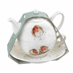 Wrendale Designs Tea For One With Saucer - Robin Themed Ceramic Tea Set