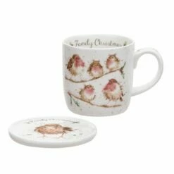 Wrendale Designs Family Christmas Mug & Coaster Set - Festive Drinkware