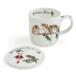 Wrendale Designs Winter Mice Mug and Coaster Set - Charming Drinkware for Tea & Coffee Lovers -HARTS OF STUR Sales WNMZ3943XG Wrendale Designs Winter Mice 1