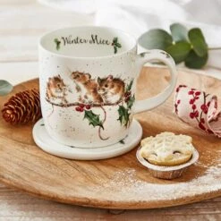 Wrendale Designs Winter Mice Mug and Coaster Set - Charming Drinkware for Tea & Coffee Lovers -HARTS OF STUR Sales WNMZ3943XG Wrendale Designs Winter Mice 5