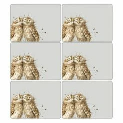 Wrendale Designs Owl Placemats Set Of 6 - Premium Table Mats for Dining & Home Decor