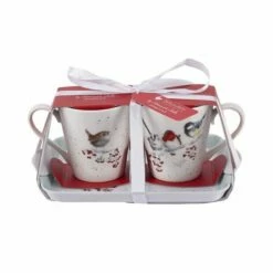 Wrendale Designs Christmas Snowy Day Mug and Tray Set - Festive Drinkware Gift -HARTS OF STUR Sales X0011658930 Wrendale Designs Christmas Collection One Snowy Day Birds Twin Mug and Tray Set 3