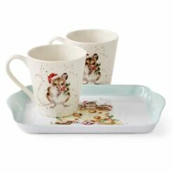 Wrendale Designs Holly Jolly Christmas Mice Mug and Tray Set - Festive Drinkware -HARTS OF STUR Sales X0011659156 Wrendale Designs Holly Jolly Christmas Mice 2