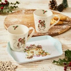 Wrendale Designs Holly Jolly Christmas Mice Mug and Tray Set - Festive Drinkware -HARTS OF STUR Sales X0011659156 Wrendale Designs Holly Jolly Christmas Mice 3