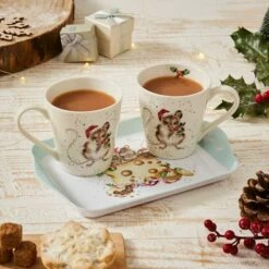Wrendale Designs Holly Jolly Christmas Mice Mug and Tray Set - Festive Drinkware -HARTS OF STUR Sales X0011659156 Wrendale Designs Holly Jolly Christmas Mice 4