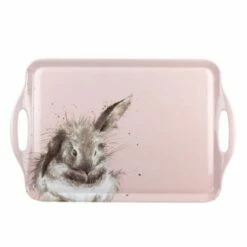 Wrendale Designs Large Handled Tray - Pink Rabbit | Elegant Tableware Tray